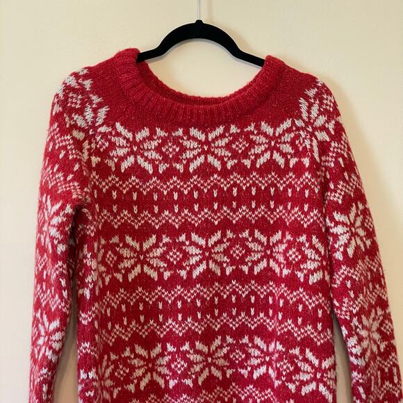 Abercrombie & Fitch L pullover sweater snowflake knit cozy cabincore winter red - Picture 2 of 7